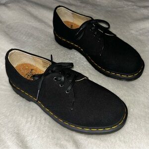 Dr. Martens Black Canvas Lace-Up Oxfords with Yellow Welt Stitch size 10